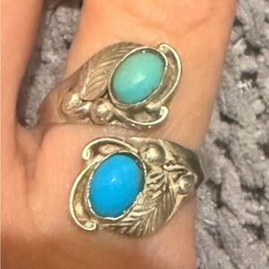 Silver leaf Navajo vintage Turquoise Ring Set
